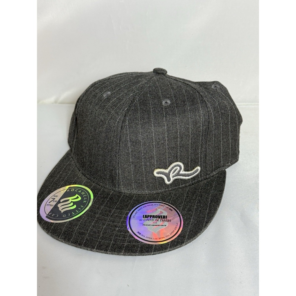 Rocawear Fitted  Cap Hat NWT, Heather Gray With Pinstripe Fitted Size 7 1/4 Y2K